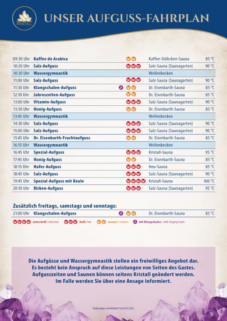 Aufgussplan Kristall Therme Bad Klosterlausnitz